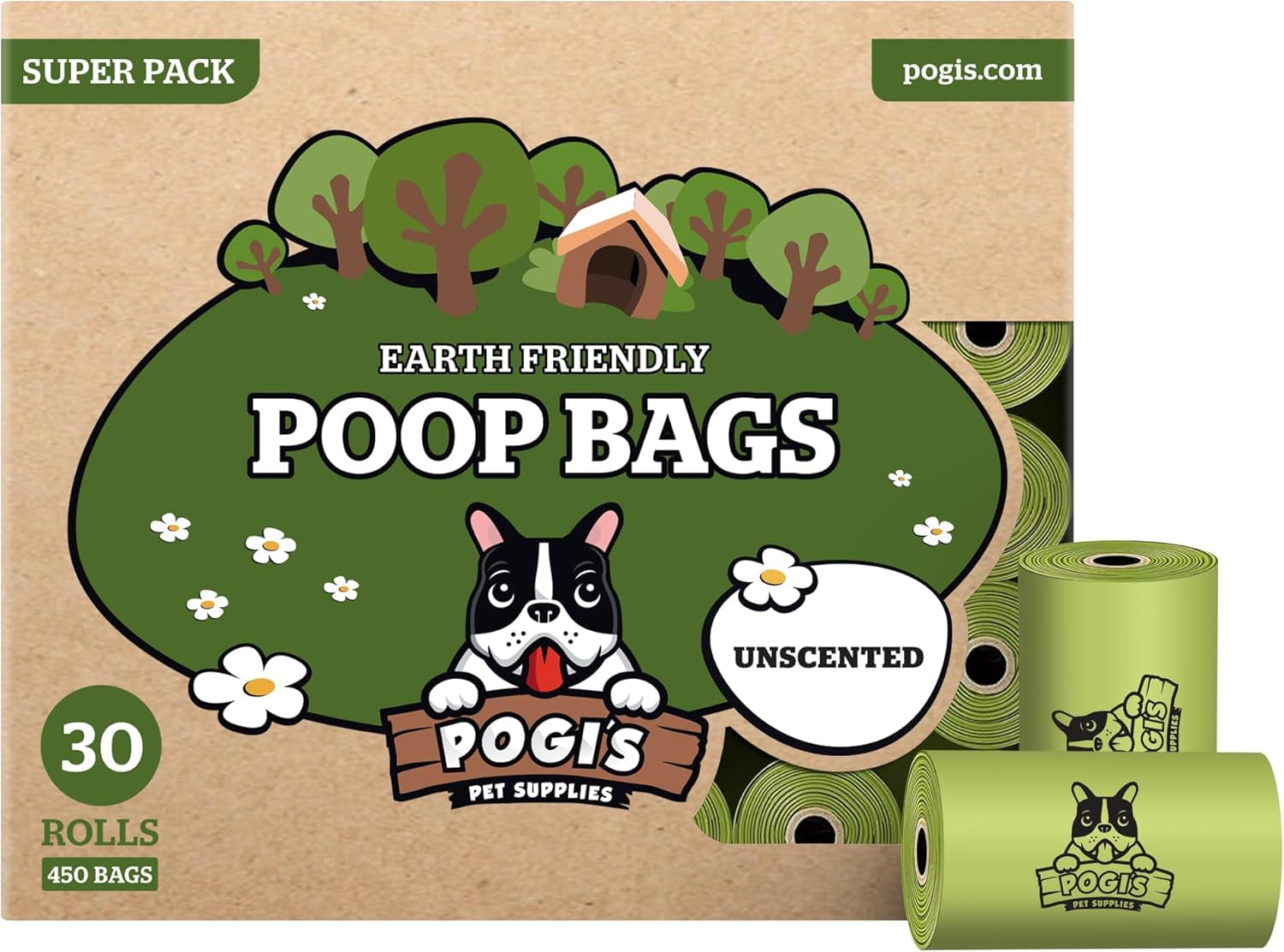 Pogi’S Dog Poop Bags - 30 Unscented Rolls (450 Doggie Poop Bags) - Leak-Proof Dog Waste Bags - Ultra Thick, Extra Large Poop Bags for Dogs