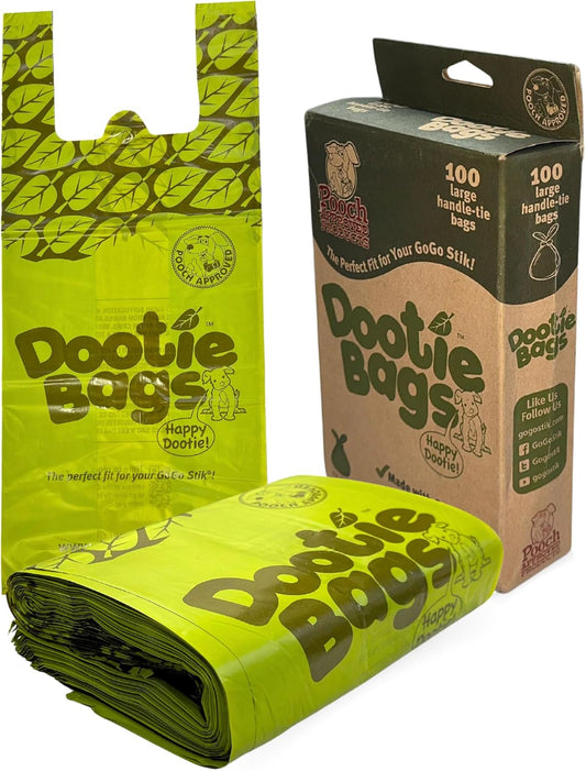 Pooch Approved Dootie Bags - Dog Poop Bags - Tie-Handles - 100 Count Dootie Strong Leakproof Bags - Perfect for Dogs & Cats - Litter - Pet Waste Cleanup - Swivel Bin &  Scoopers